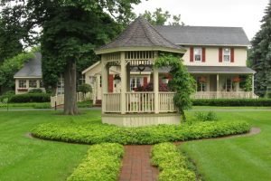 The front lawn and gazebo at Asa Ransom House