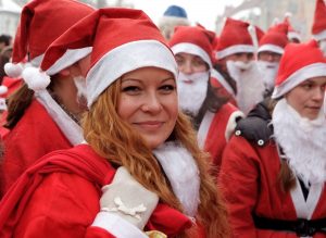 People dressed as Santa Claus for SantaCon